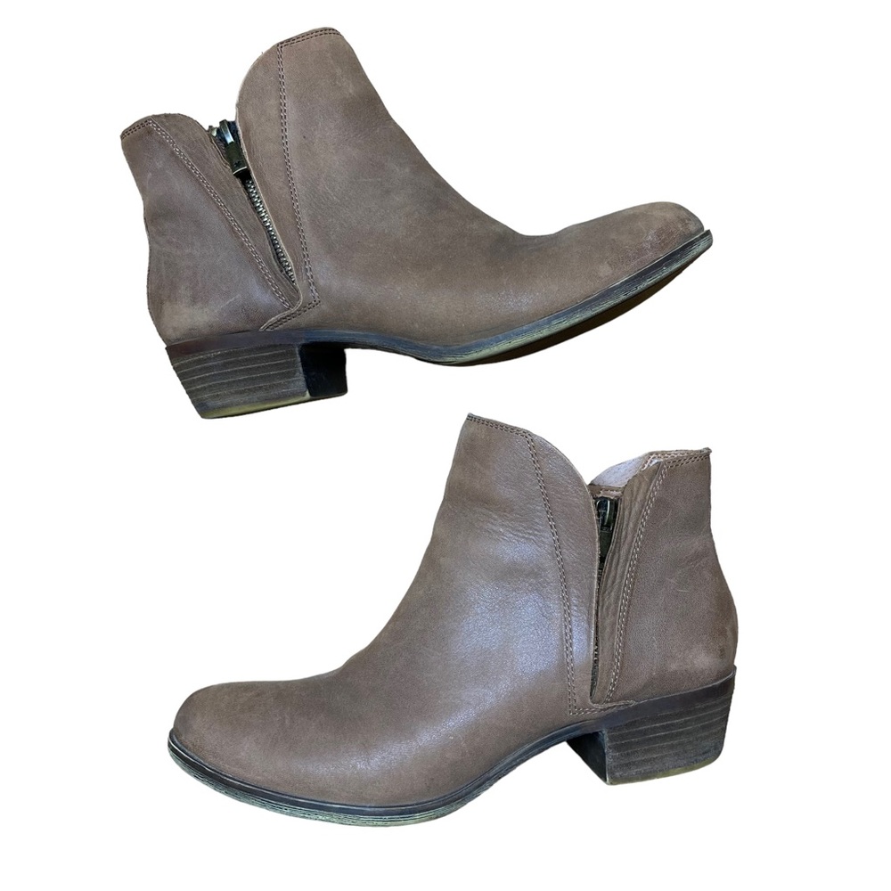 LUCKY BRAND Brenon Leather Ankle Boots Double Zipper Brown Size 9.5M